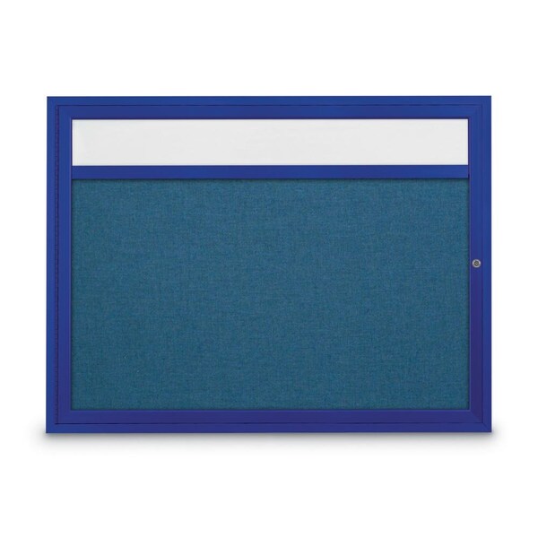 Slim Enclosed Corkboard, 30"x36", Satin Alum Frame/Cobalt